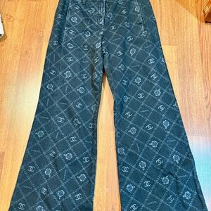 CHANEL Black Logo-Embellished Trousers